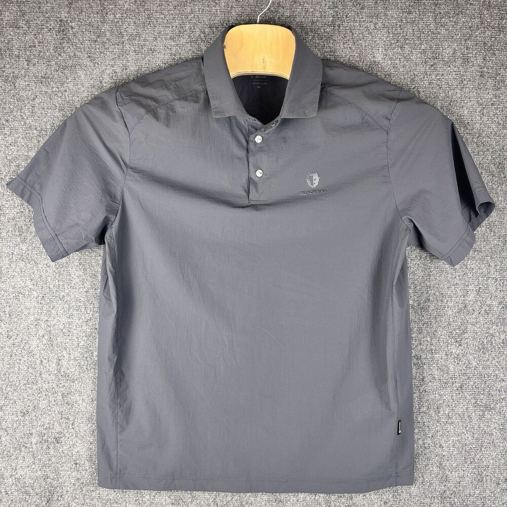 Black Yak Mens L/XL Ice Fresh Polo Shirt Charcoal Nylon Stretch Polygiene